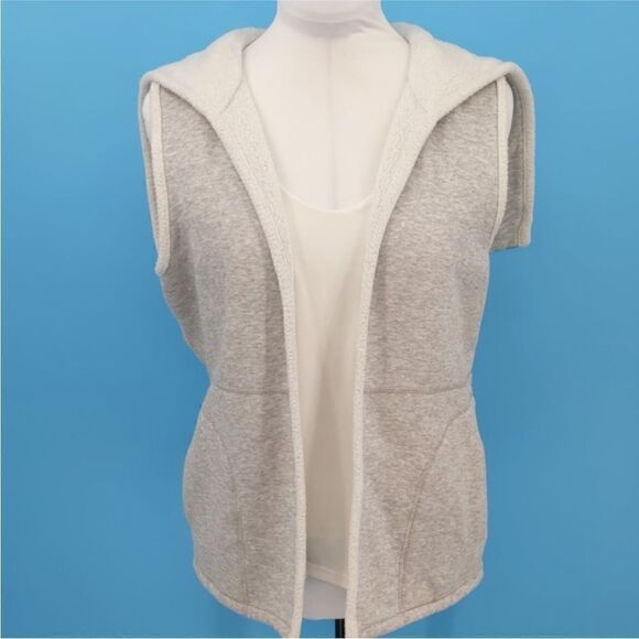Talbots Gray Sweatshirt Vest Open Front Zip Hood size M - Picture 1 of 9